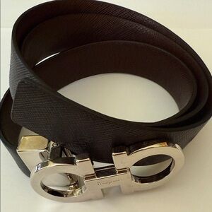 Salvatore Ferragamo Reversible Black/Brown Calf Skin Leather Belt Silver Buckle